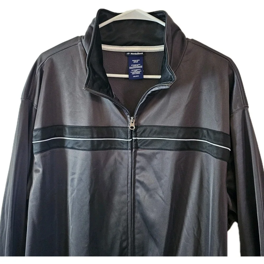 Nordic Track Chest Stripe Jogging Jacket Men's XXL 2X Charcoal Gray Fleece Lined
